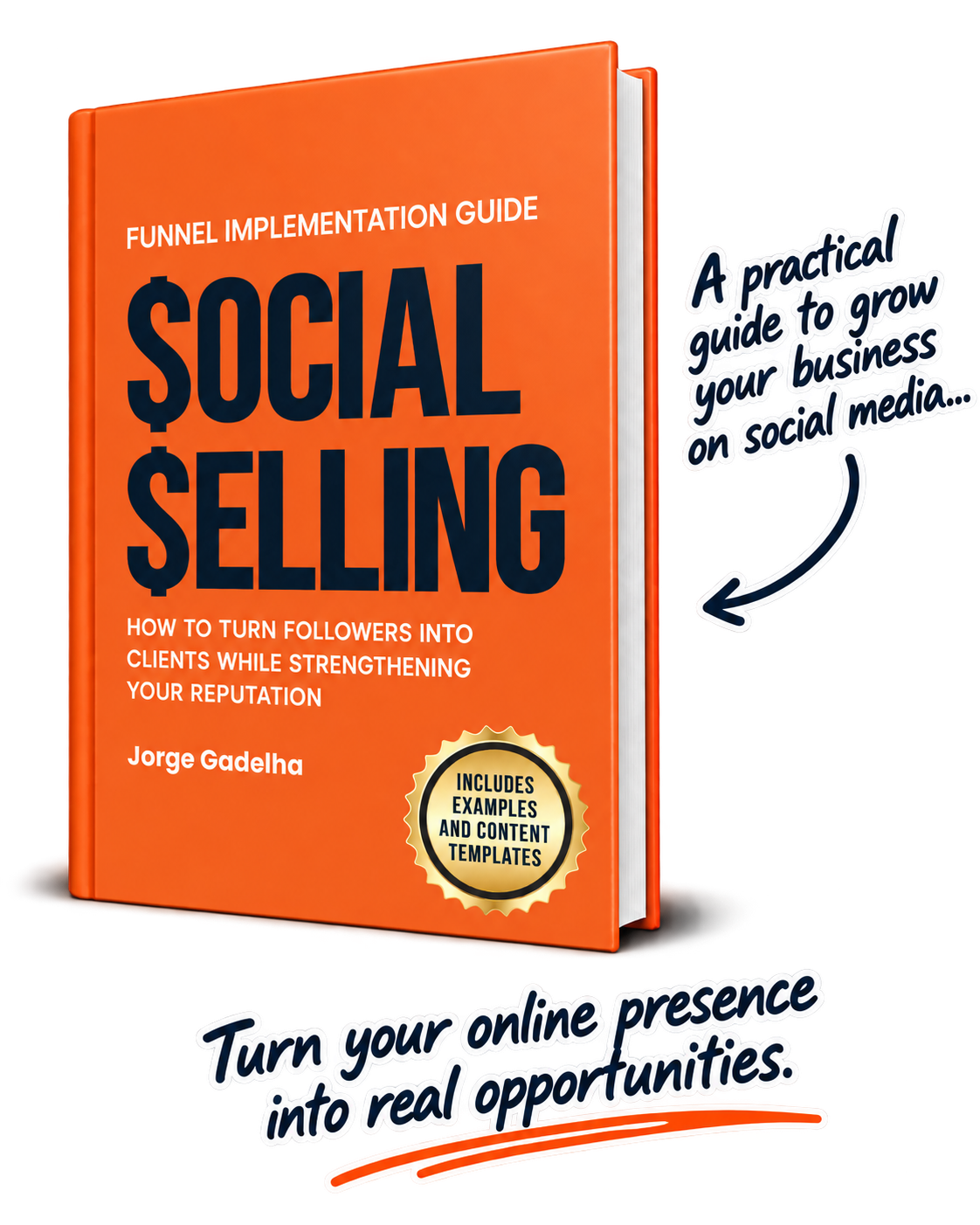 Social Selling — Funnel Implementation Guide by Jorge Gadelha, shown as an orange book cover.